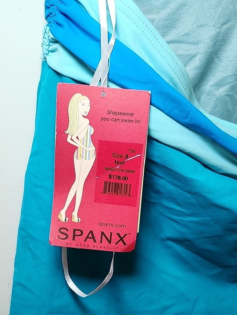 NWT Spanx  735 Tankini one piece Shapewear Swim slimming halter Teal 8 - Picture 12 of 16